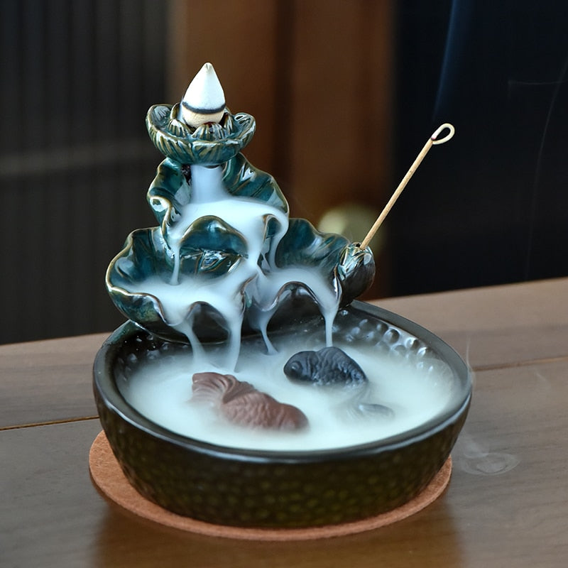 Fish Smoke Waterfall Censer Ceramic Incense Stick Holder