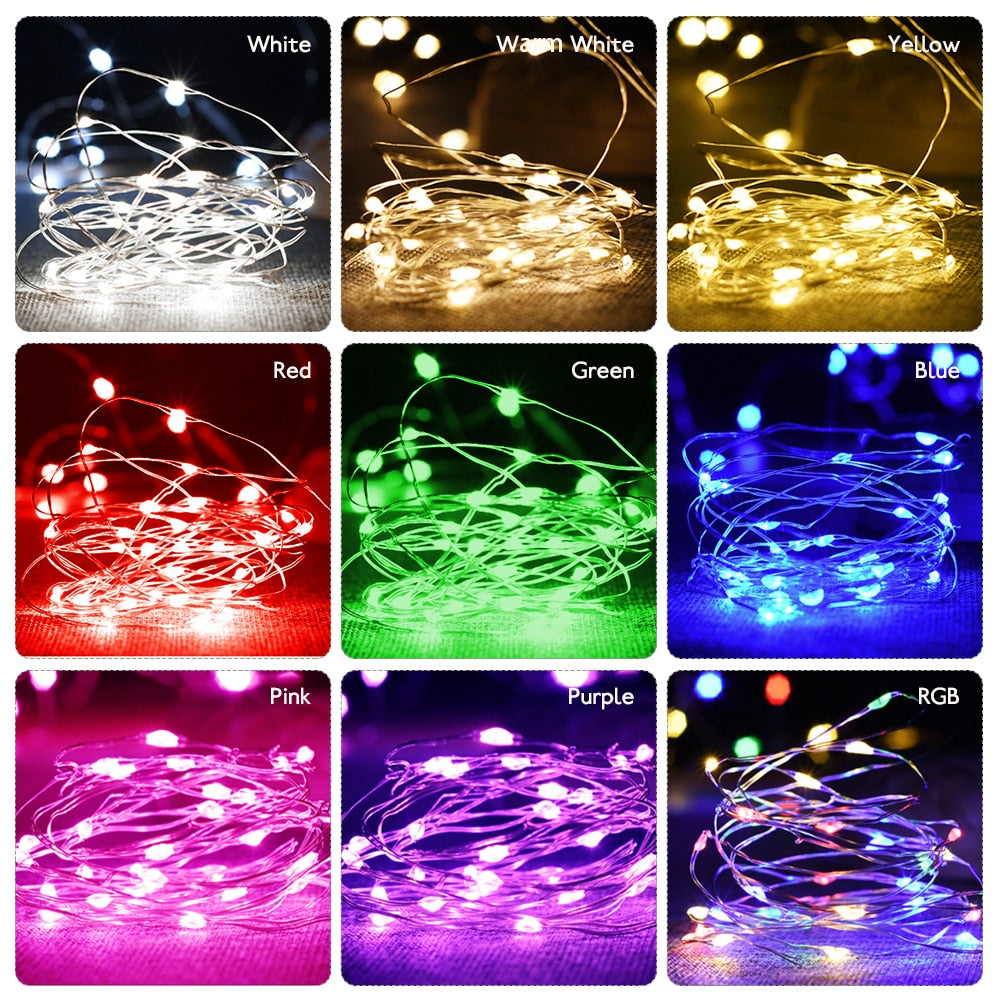 Wire LED Tinsel Garland Battery Powered Fairy LED String Lights