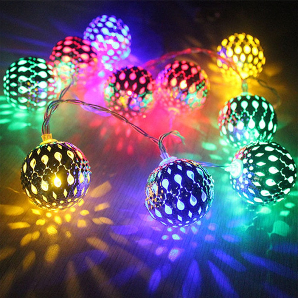 Moroccan Hollow Metal Ball LED String Lights