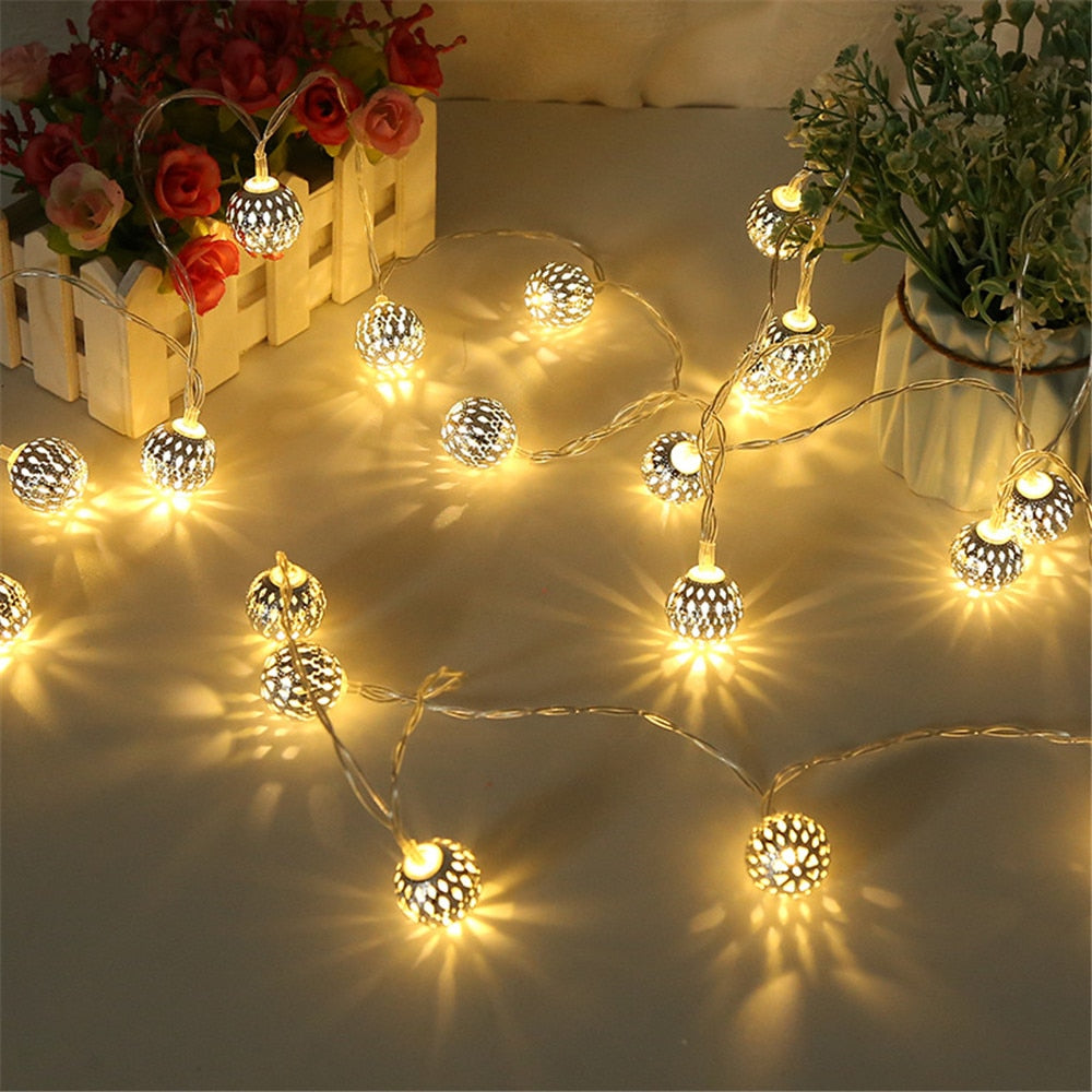 Moroccan Hollow Metal Ball LED String Lights