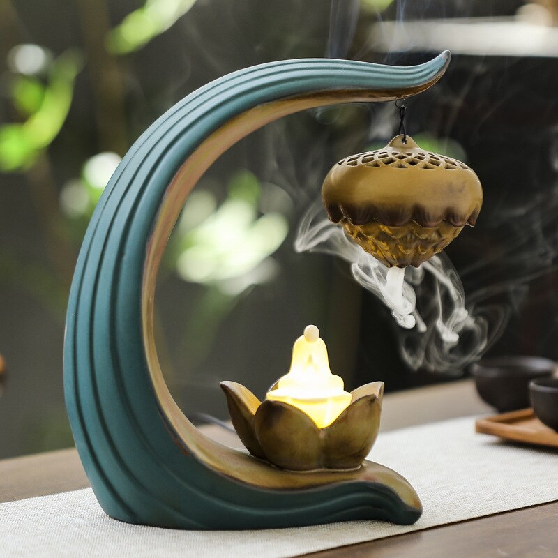 Zen Ceramic Backflow Incense Burner with LED Incense Burner