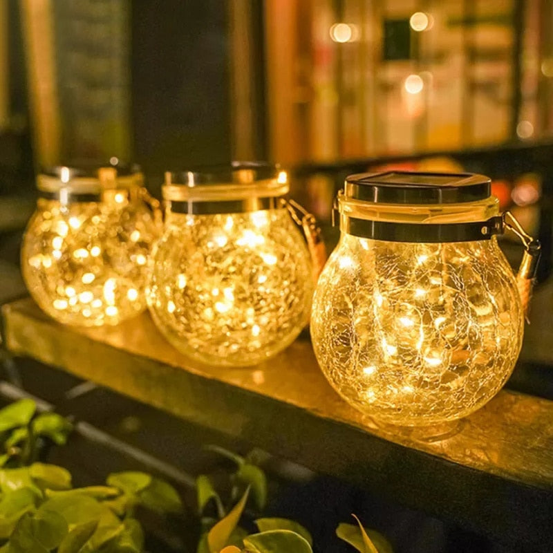 30 LEDs Solar Night Light Crack Ball Glass Jar Wishing Light