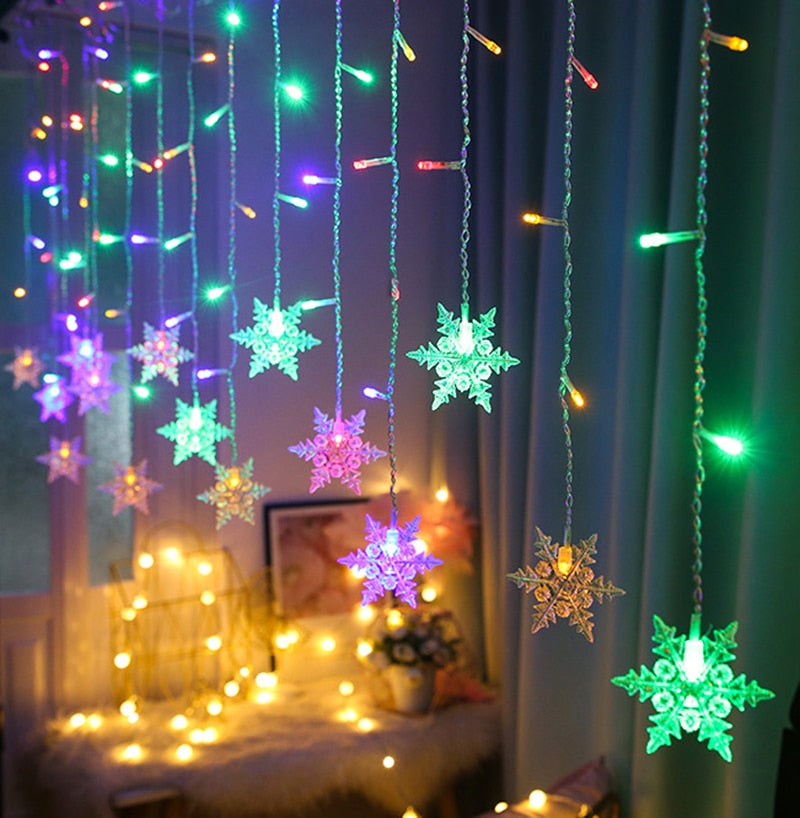 Snowflake Garland Curtain Led Fairy String Lights
