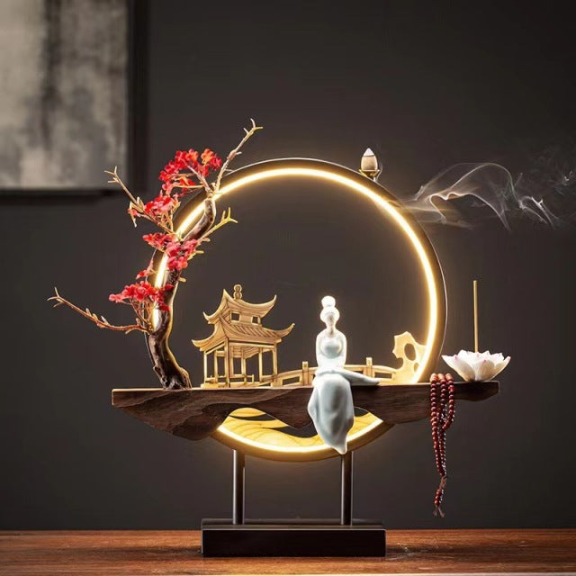 Beautiful Backflow Incense Burner with a meditating lady