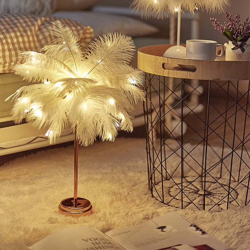 Feather Palm Tree Creative Table Lamp